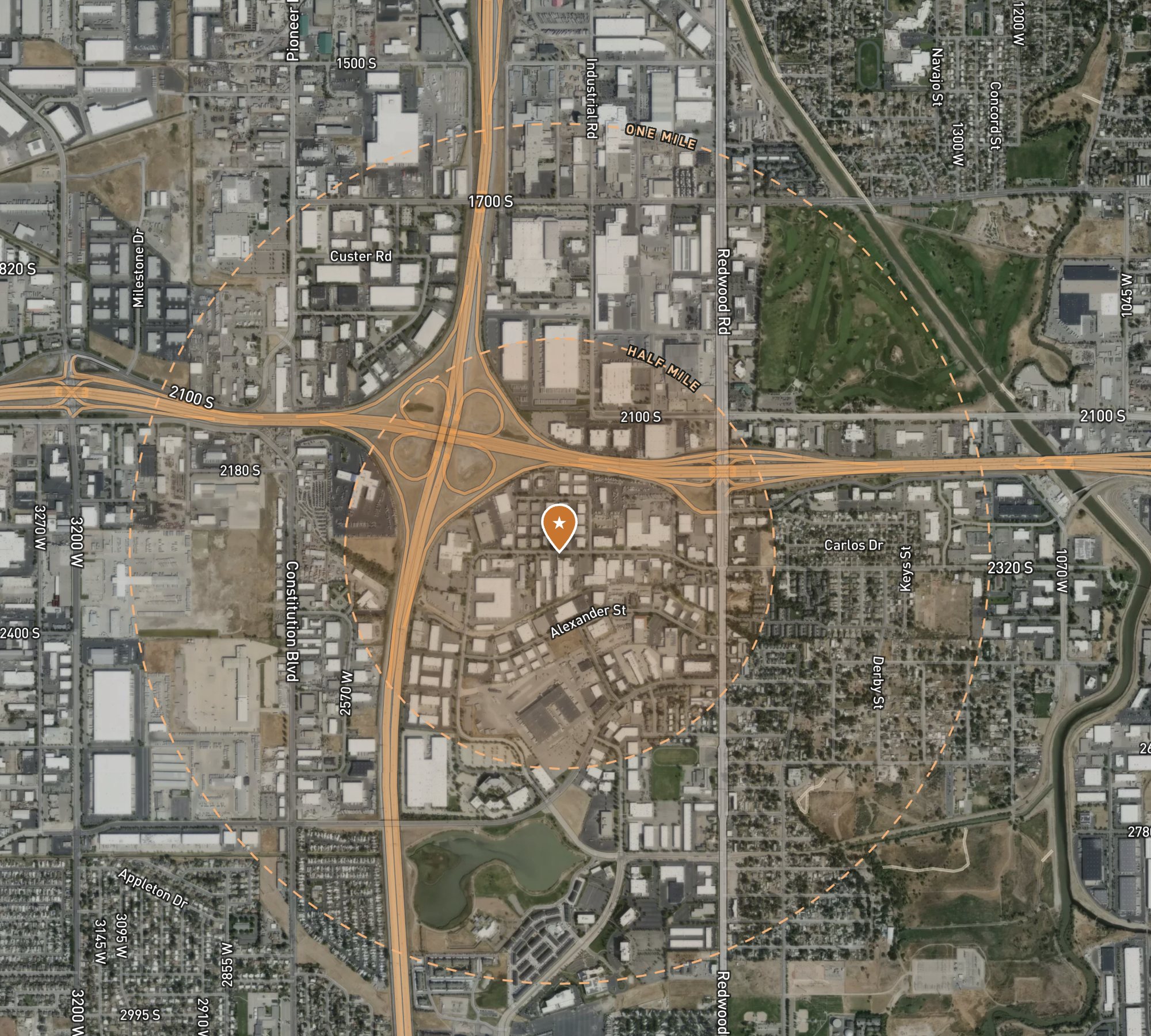 Satellite map of west Salt Lake County with the property south of SR-201 and east of I-215