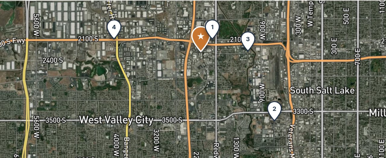 Map of the four comparable sales and the property